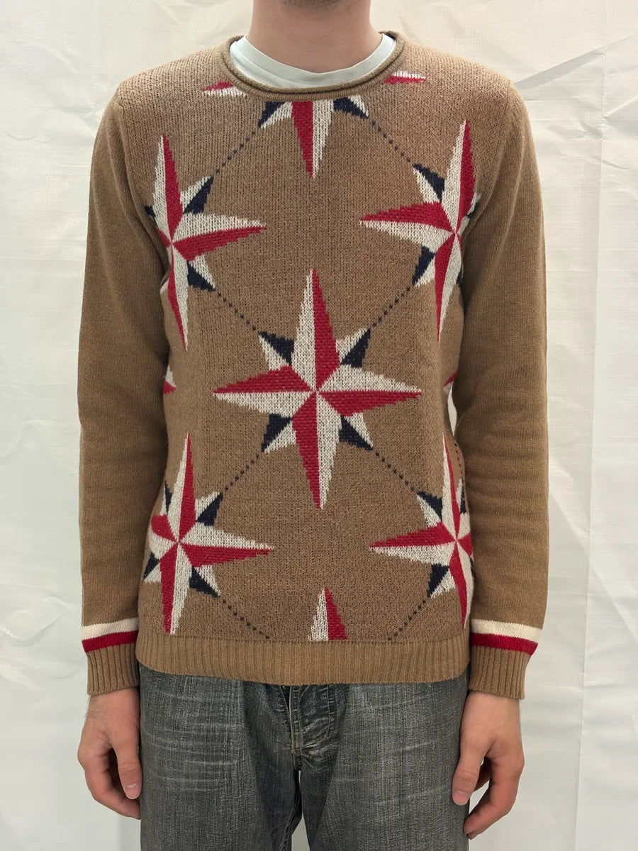 2000s Daniele Alessandrini Camel Wool Stars Propaganda Sweater bRChCKK 1