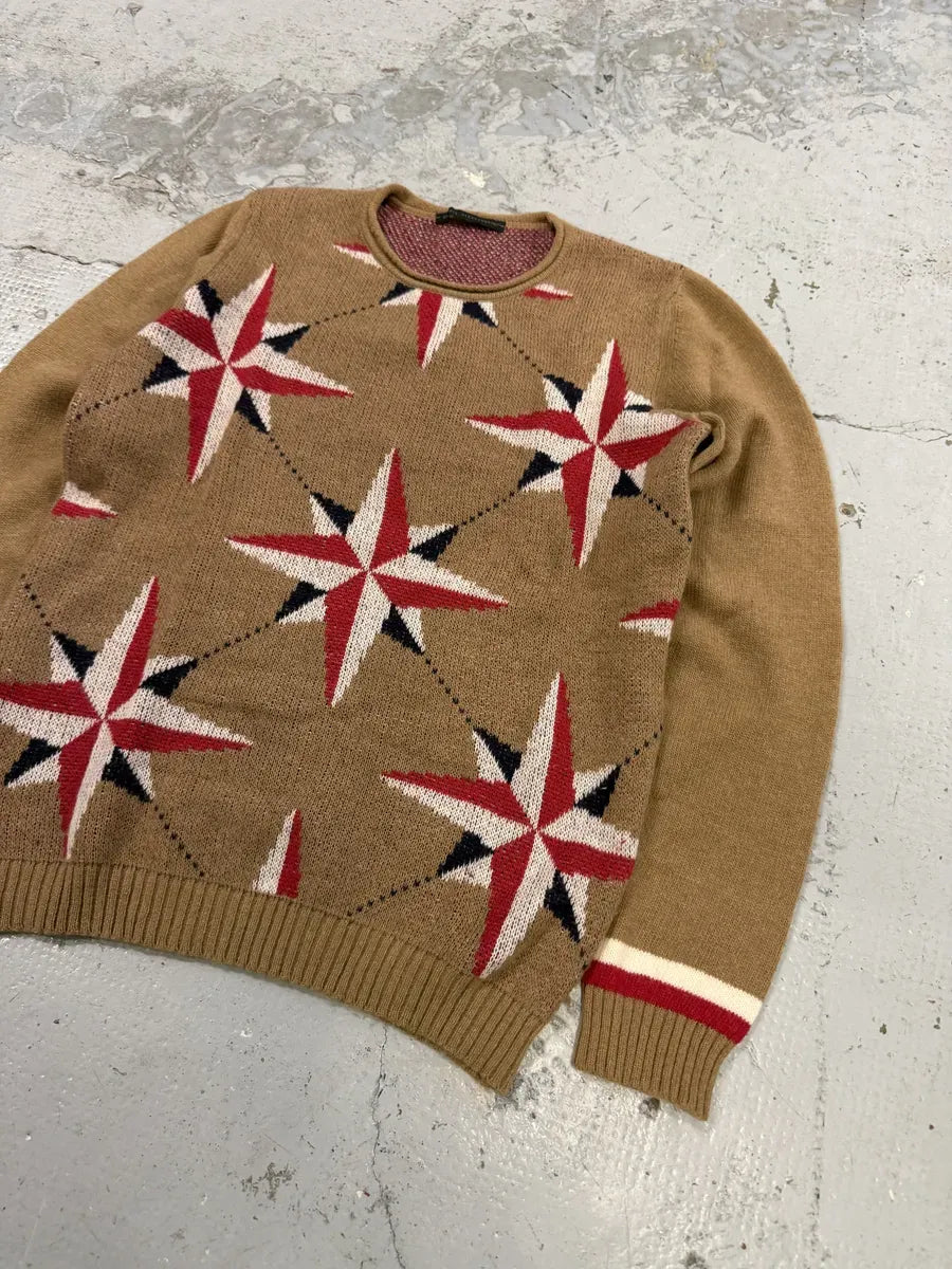 2000s Daniele Alessandrini Camel Wool Stars Propaganda Sweater bRChCKK 3