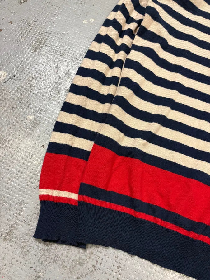 2000s Daniele Alessandrini Beige & Navy Chinese Striped Sweater EVwYKce 6