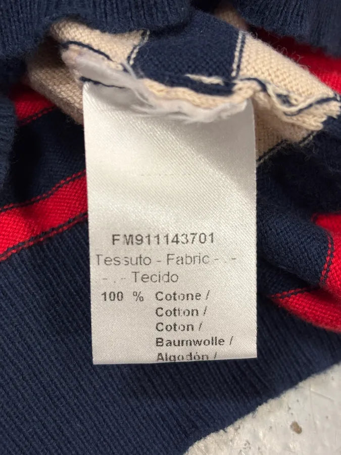 2000s Daniele Alessandrini Beige & Navy Chinese Striped Sweater EVwYKce 9