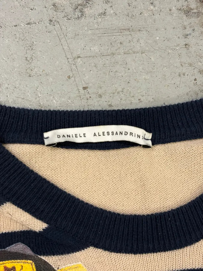 2000s Daniele Alessandrini Beige & Navy Chinese Striped Sweater EVwYKce 8