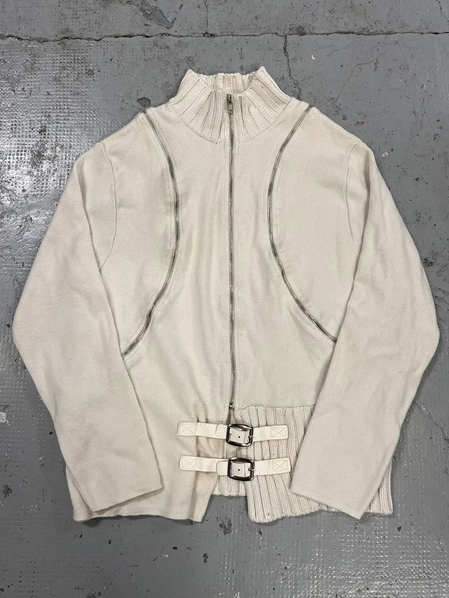 2000s Daniele Alessandrini Circle Zip White Zip-up Sweater vAdspjp 0