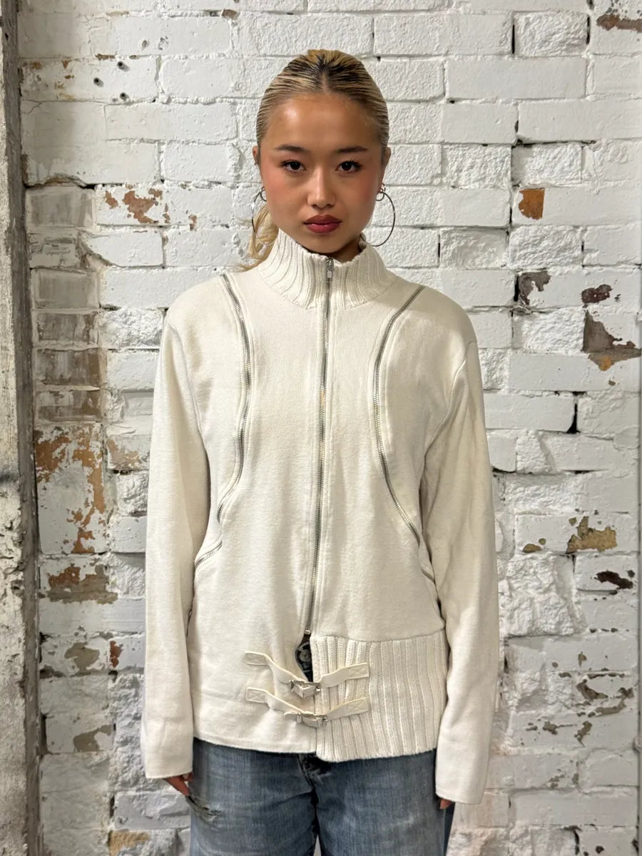 2000s Daniele Alessandrini Circle Zip White Zip-up Sweater vAdspjp 1