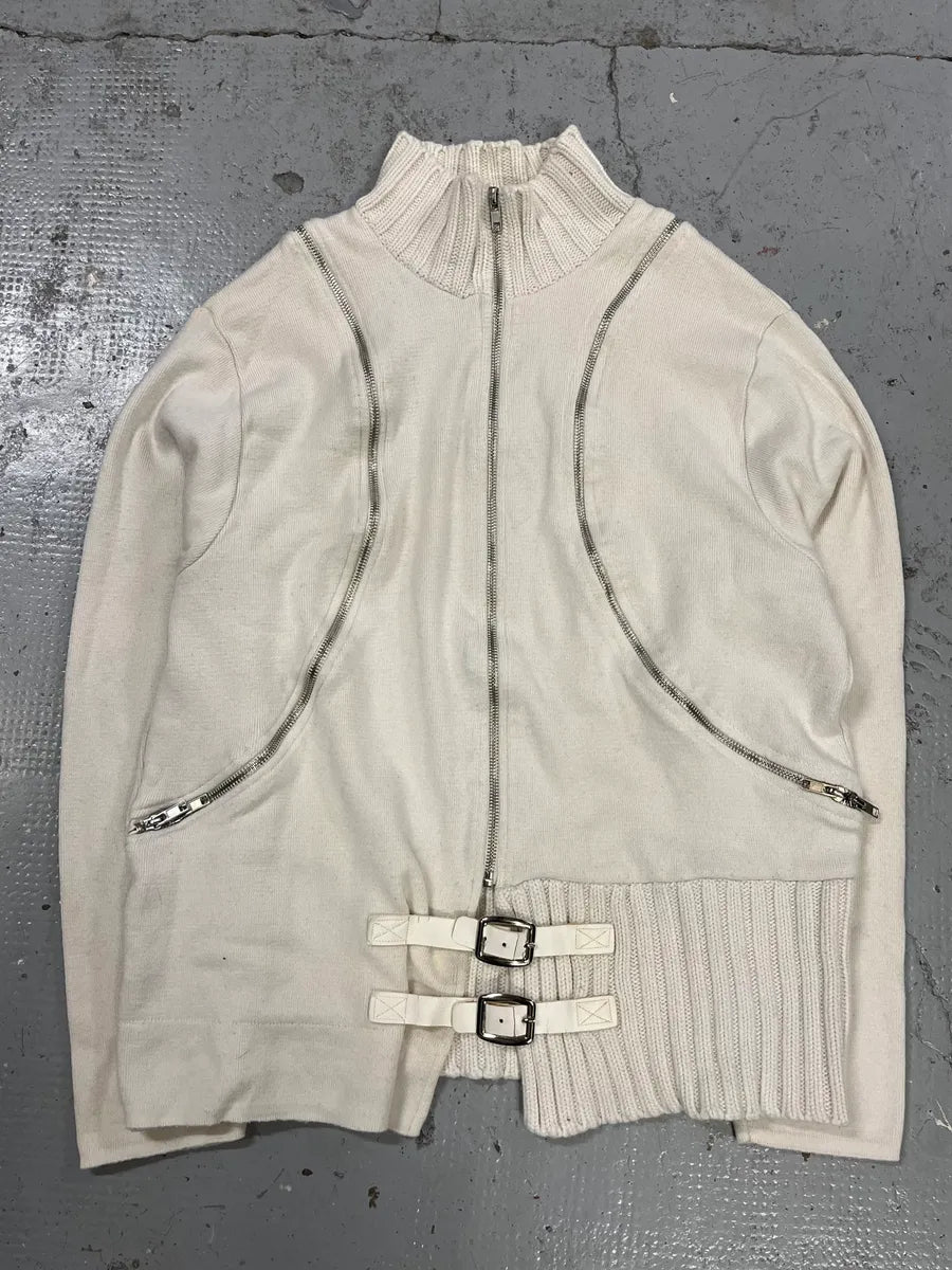 2000s Daniele Alessandrini Circle Zip White Zip-up Sweater vAdspjp 3