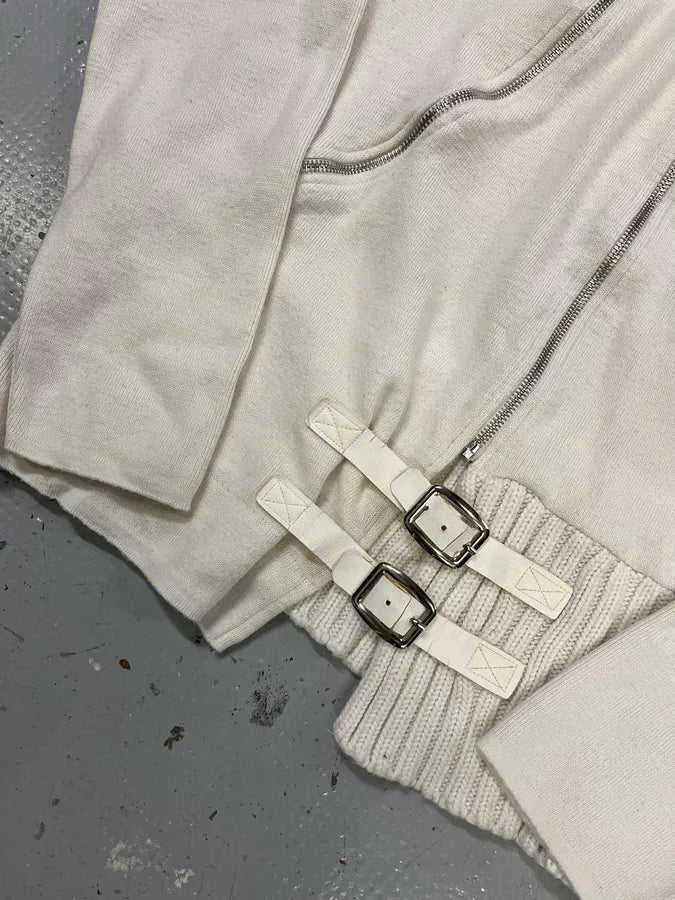 2000s Daniele Alessandrini Circle Zip White Zip-up Sweater vAdspjp 5