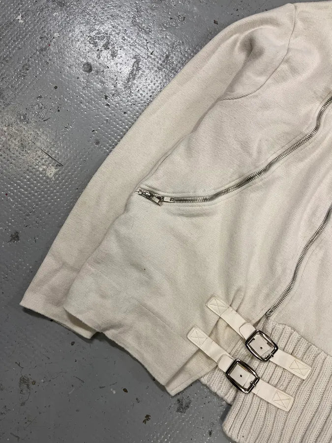 2000s Daniele Alessandrini Circle Zip White Zip-up Sweater vAdspjp 6