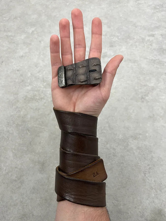 2000s Daniele Alessandrini Crocodile Skin Buckle Brown Leather Belt NLwJpXN 0