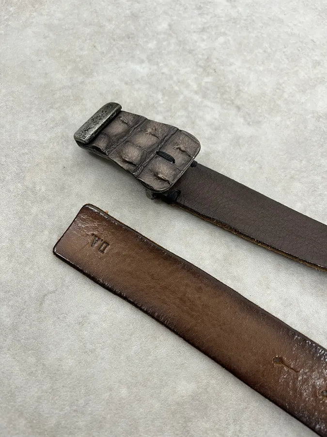 2000s Daniele Alessandrini Crocodile Skin Buckle Brown Leather Belt NLwJpXN 3