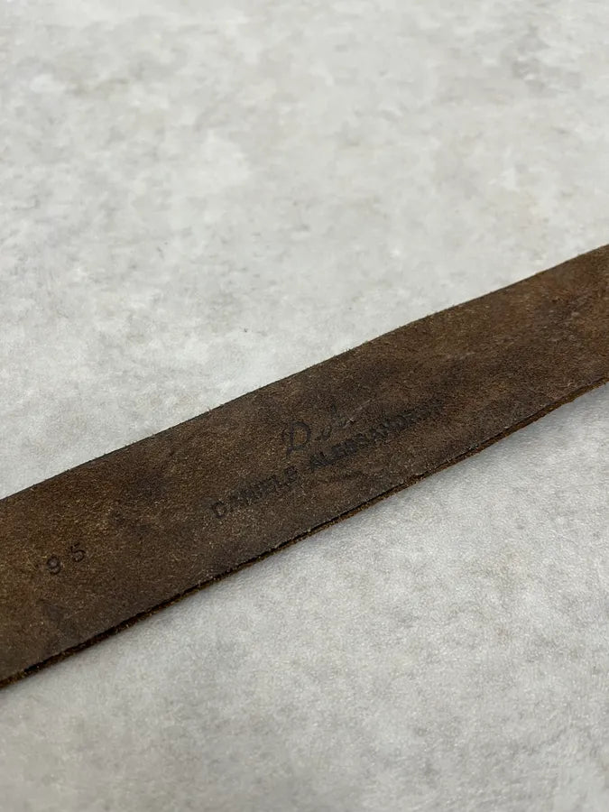 2000s Daniele Alessandrini Crocodile Skin Buckle Brown Leather Belt NLwJpXN 7