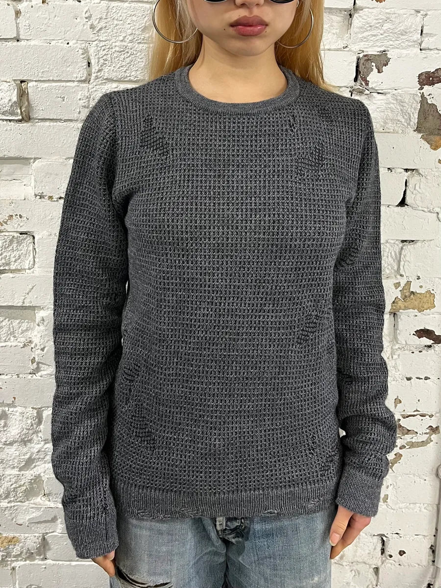 2000s Daniele Alessandrini Destroyed Grey Wool Sweater FMcUBcz 1