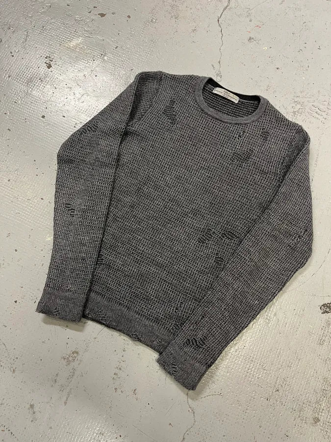 2000s Daniele Alessandrini Destroyed Grey Wool Sweater FMcUBcz 3