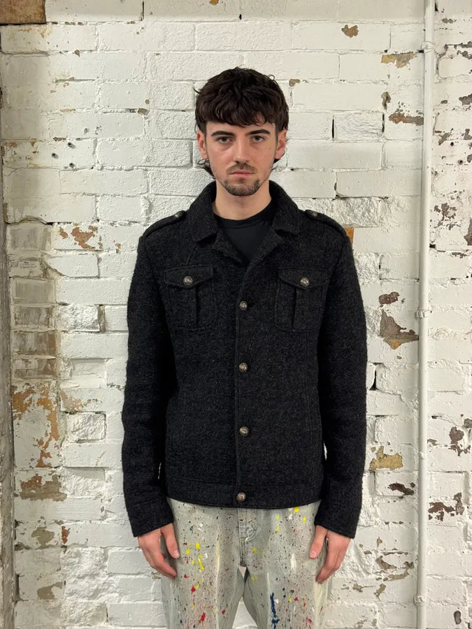 2000s Daniele Alessandrini Grey Classy Wool Buttoned Jacket BmMMoHR 1