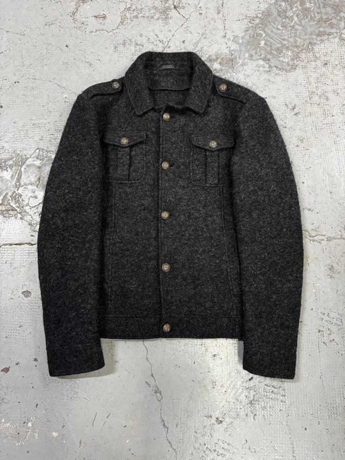 2000s Daniele Alessandrini Grey Classy Wool Buttoned Jacket BmMMoHR 0