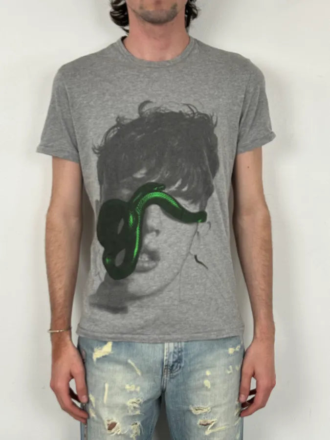 2000s Daniele Alessandrini Grey Snake Portrait T-Shirt ymtUhPm 1