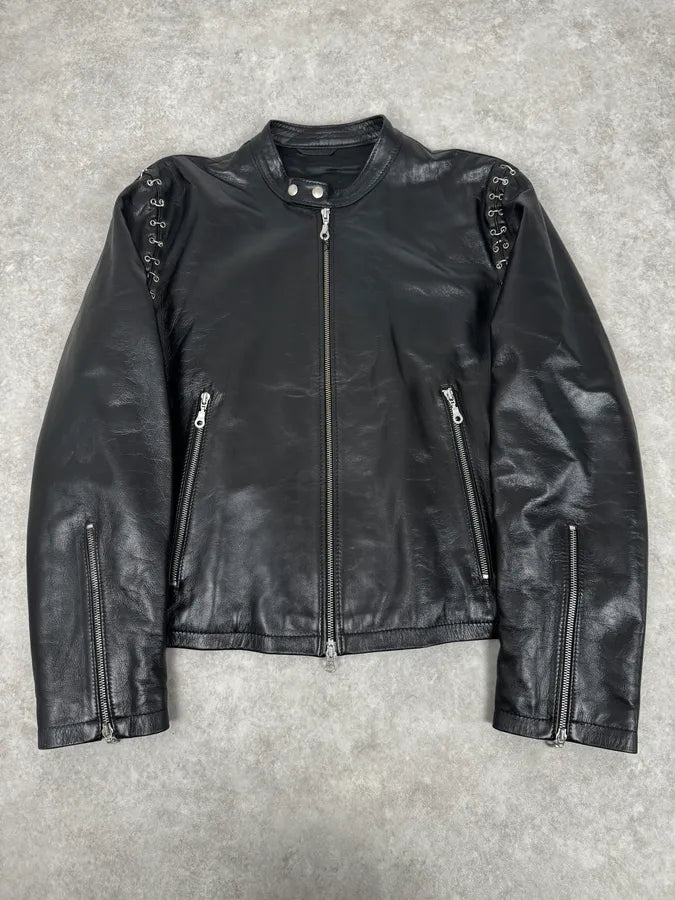 2000s Daniele Alessandrini Metal Hook Pure Black Leather Jacket mPOurDx 1