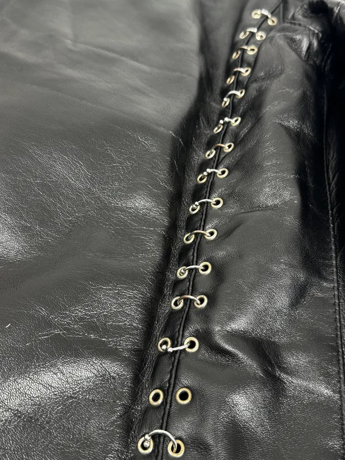 2000s Daniele Alessandrini Metal Hook Pure Black Leather Jacket mPOurDx 9
