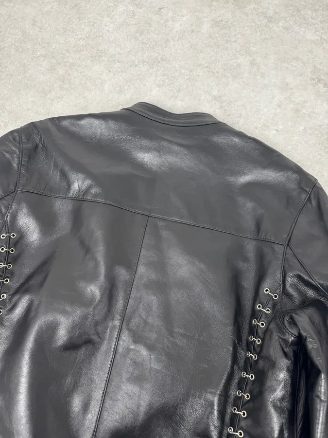 2000s Daniele Alessandrini Metal Hook Pure Black Leather Jacket mPOurDx 5