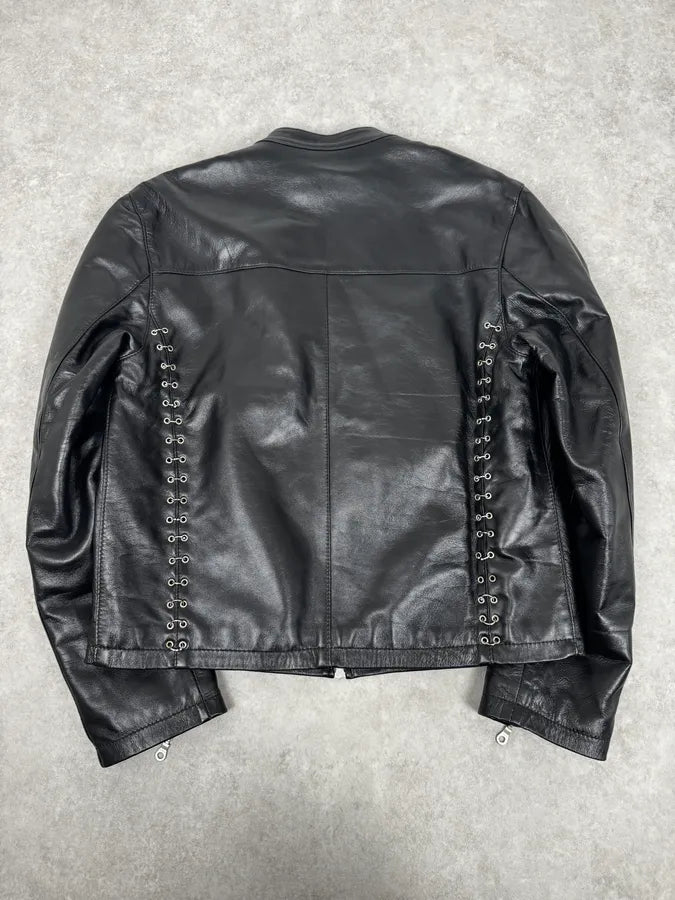 2000s Daniele Alessandrini Metal Hook Pure Black Leather Jacket mPOurDx 3