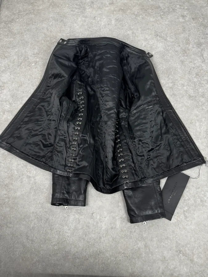 2000s Daniele Alessandrini Metal Hook Pure Black Leather Jacket mPOurDx 6