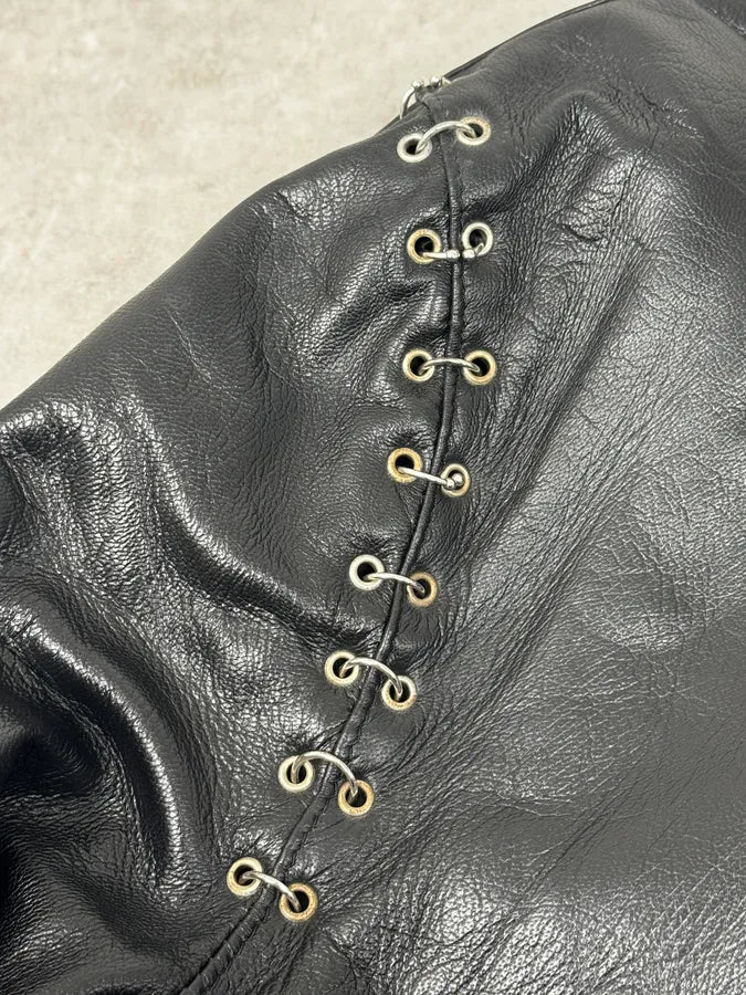 2000s Daniele Alessandrini Metal Hook Pure Black Leather Jacket mPOurDx 7