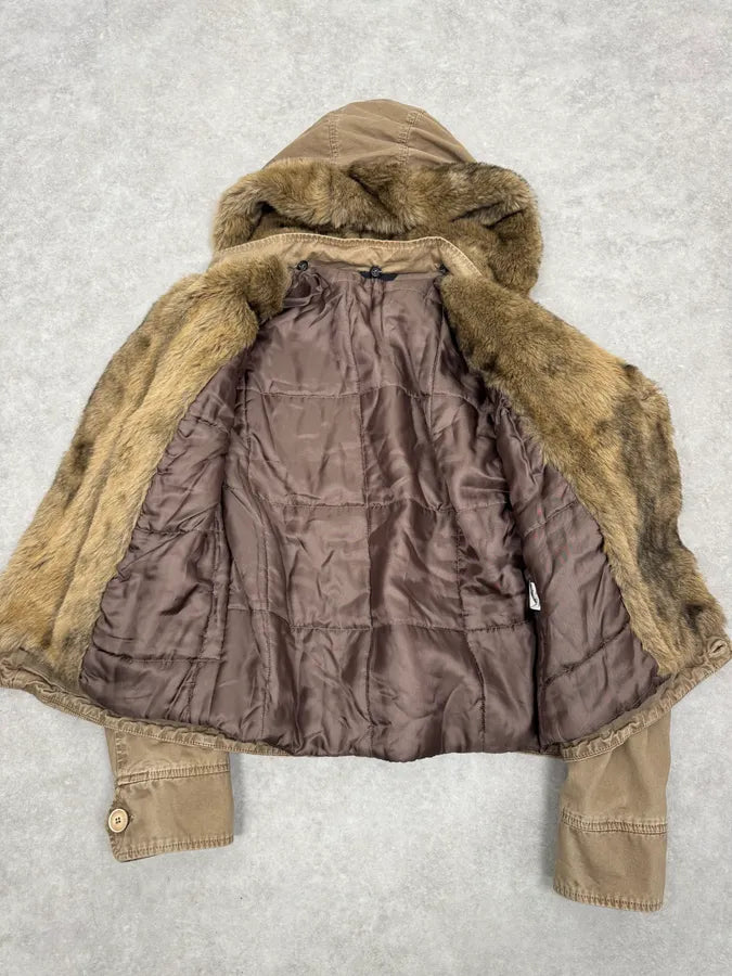 2000s Daniele Alessandrini Military Beige Fur Hooded Jacket  XiJsxTu 3