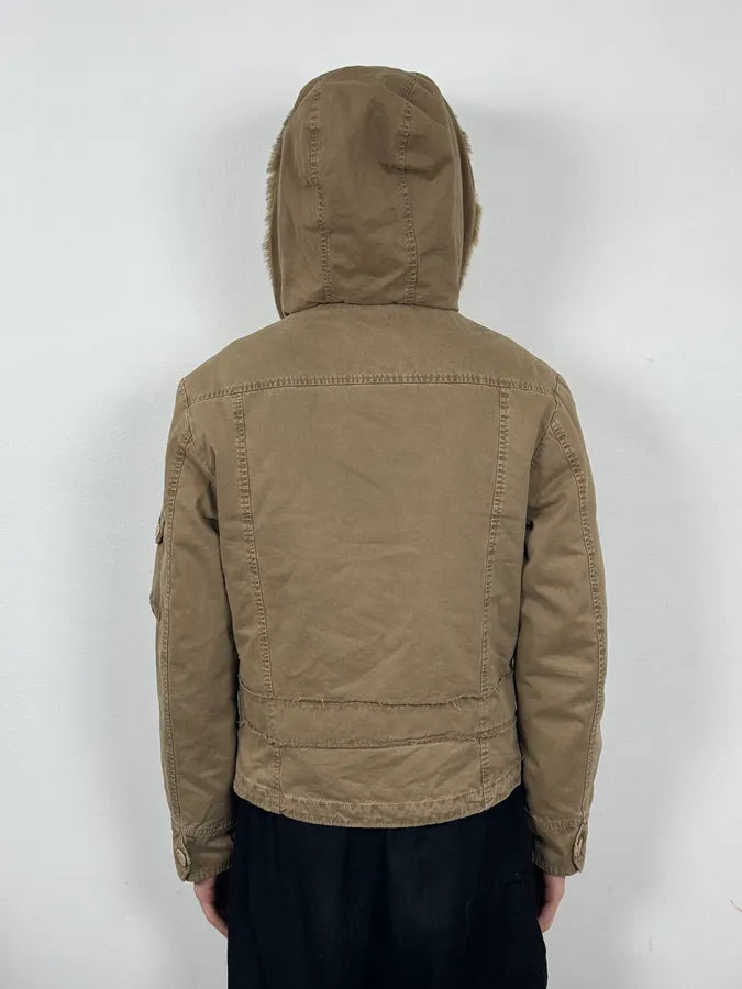 2000s Daniele Alessandrini Military Beige Fur Hooded Jacket  XiJsxTu 4