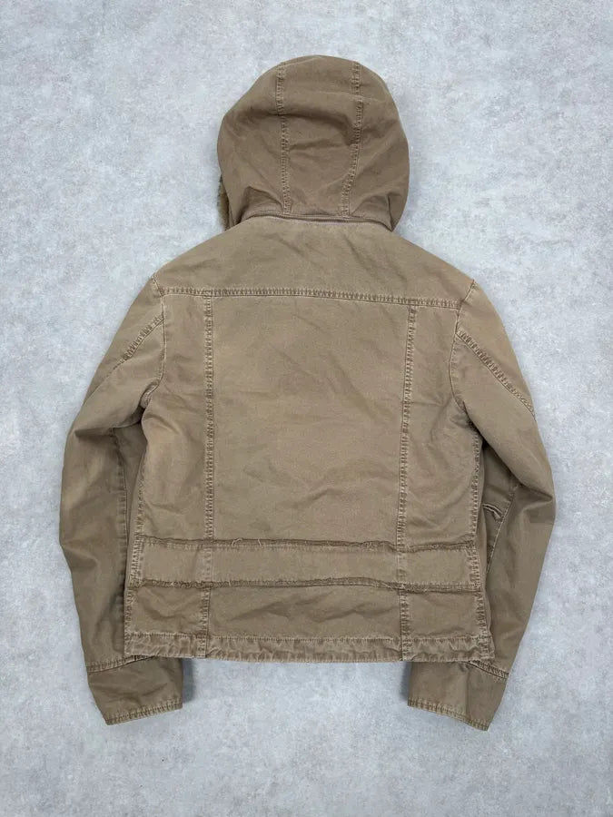 2000s Daniele Alessandrini Military Beige Fur Hooded Jacket  XiJsxTu 5