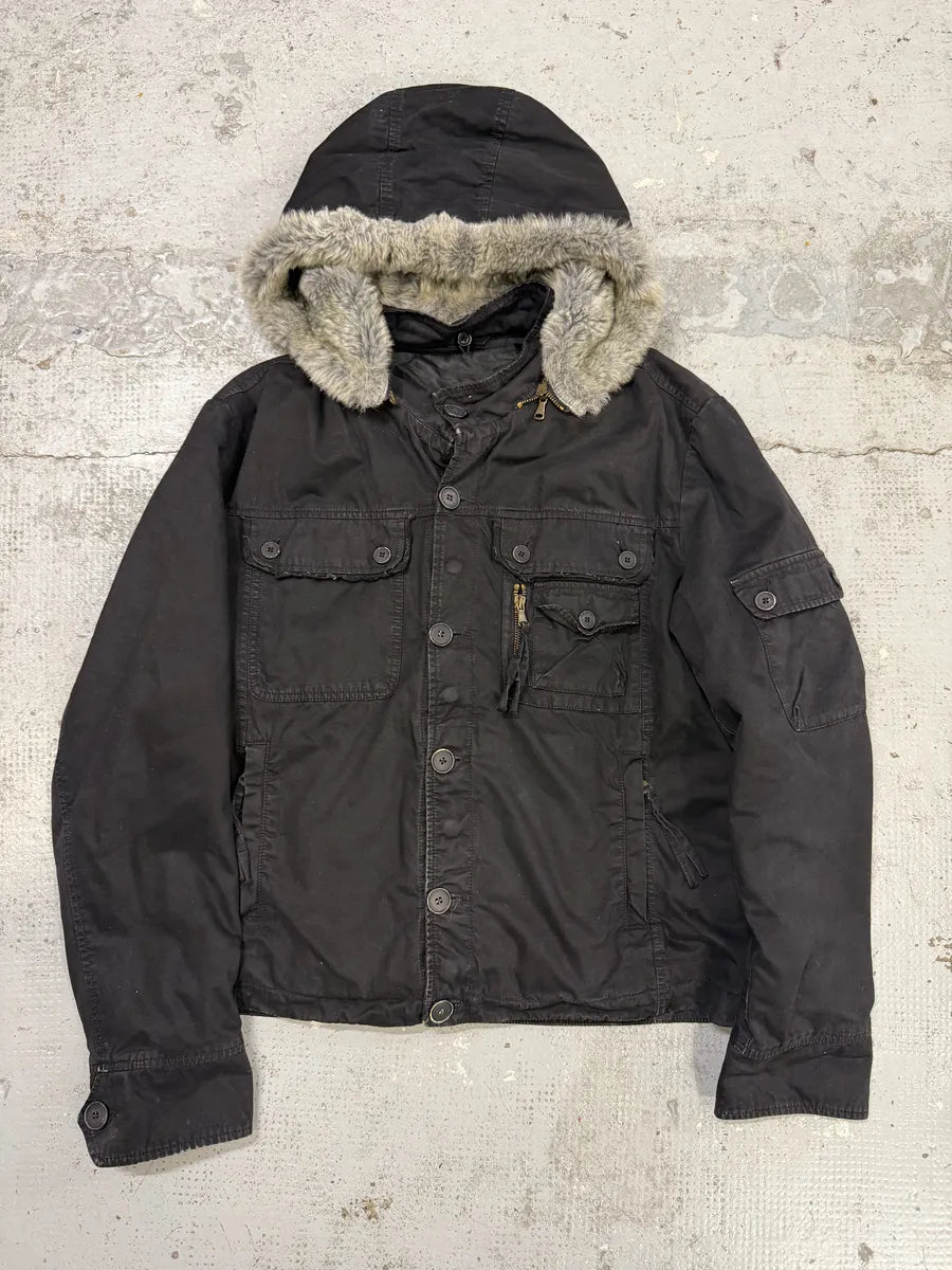 2000s Daniele Alessandrini Military Black Multi Pockets Faux Fur Jacket CoeerAz 4