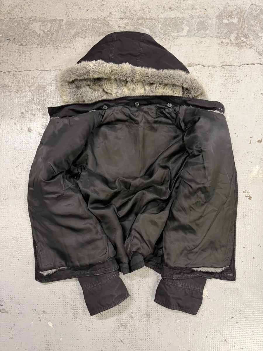 2000s Daniele Alessandrini Military Black Multi Pockets Faux Fur Jacket CoeerAz 8