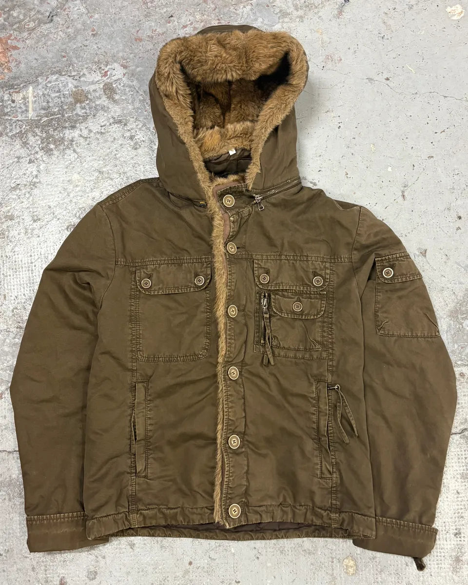 2000s Daniele Alessandrini Military Brown Multi Pockets Faux Fur Jacket PNjvpKR 0