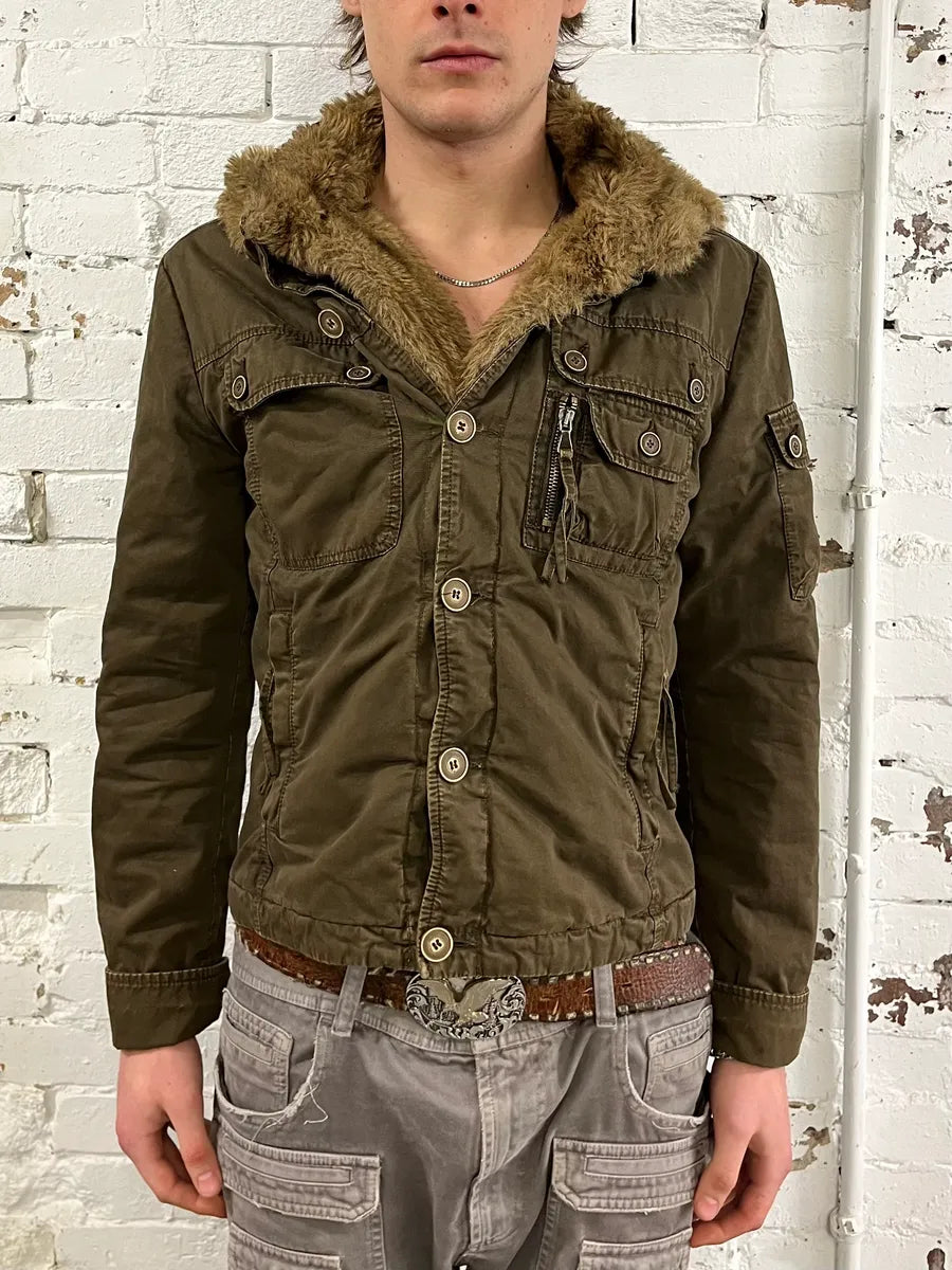 2000s Daniele Alessandrini Military Brown Multi Pockets Faux Fur Jacket PNjvpKR 1