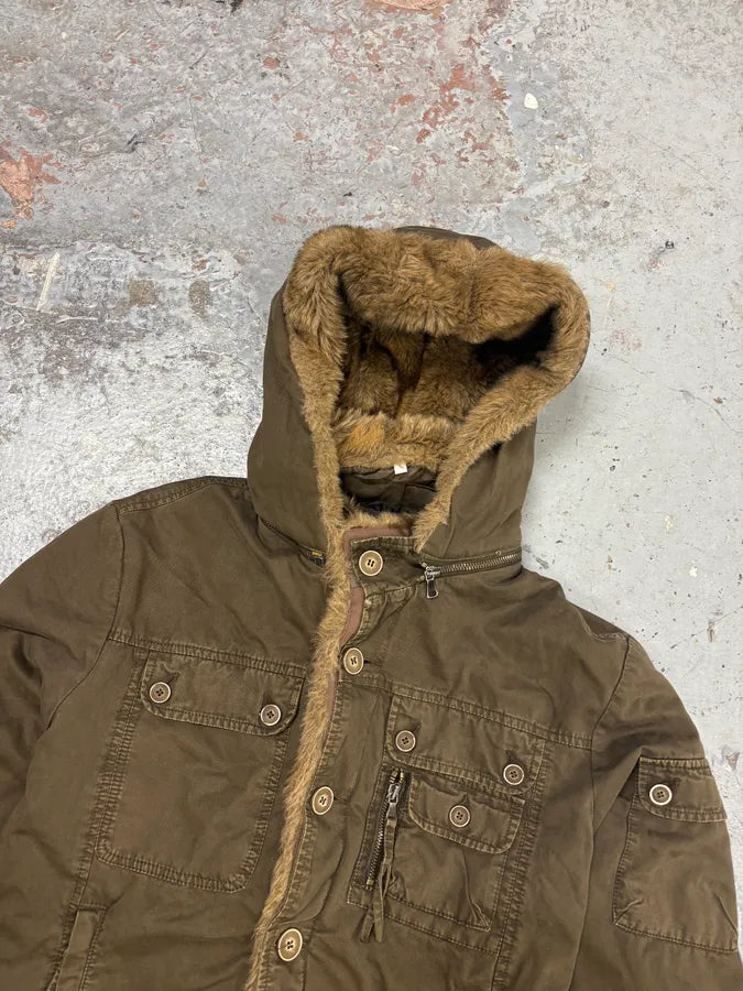 2000s Daniele Alessandrini Military Brown Multi Pockets Faux Fur Jacket PNjvpKR 3