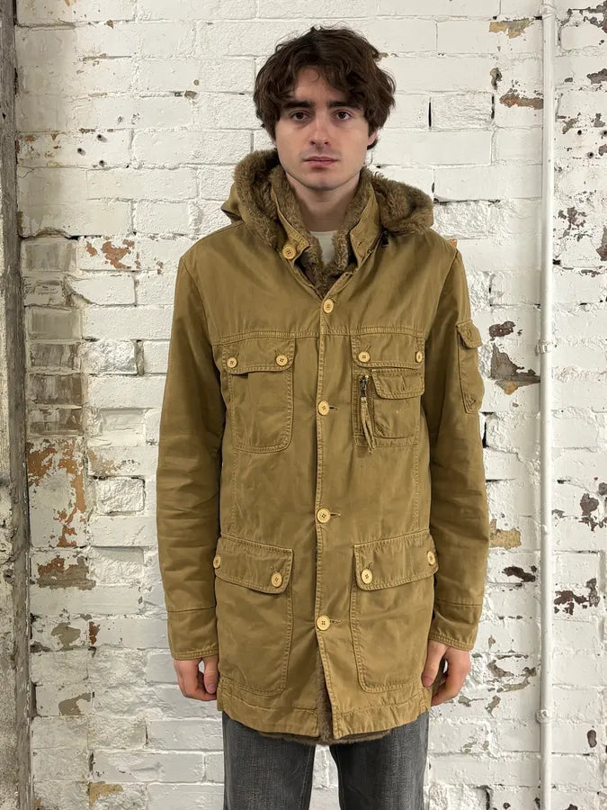 2000s Daniele Alessandrini Military Camel Multi Pockets Faux Fur Jacket rCLQuJO 0