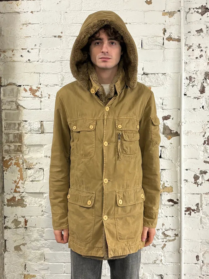 2000s Daniele Alessandrini Military Camel Multi Pockets Faux Fur Jacket rCLQuJO 1