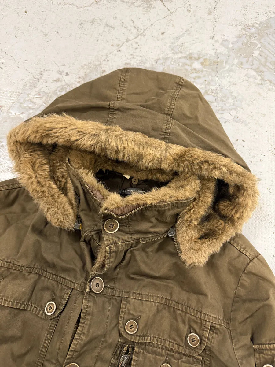 2000s Daniele Alessandrini Military Green Fur Hooded Jacket AKfdxSr 10