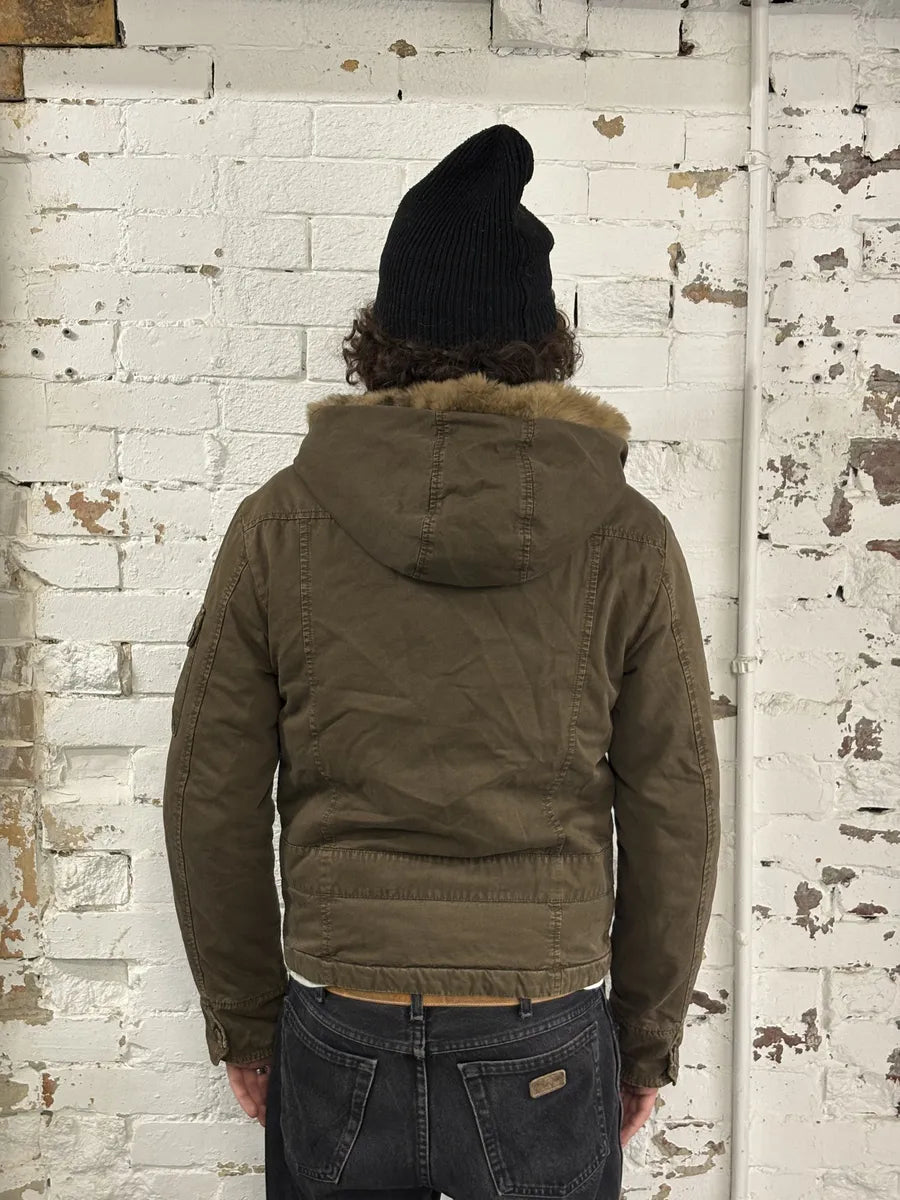 2000s Daniele Alessandrini Military Green Fur Hooded Jacket AKfdxSr 2