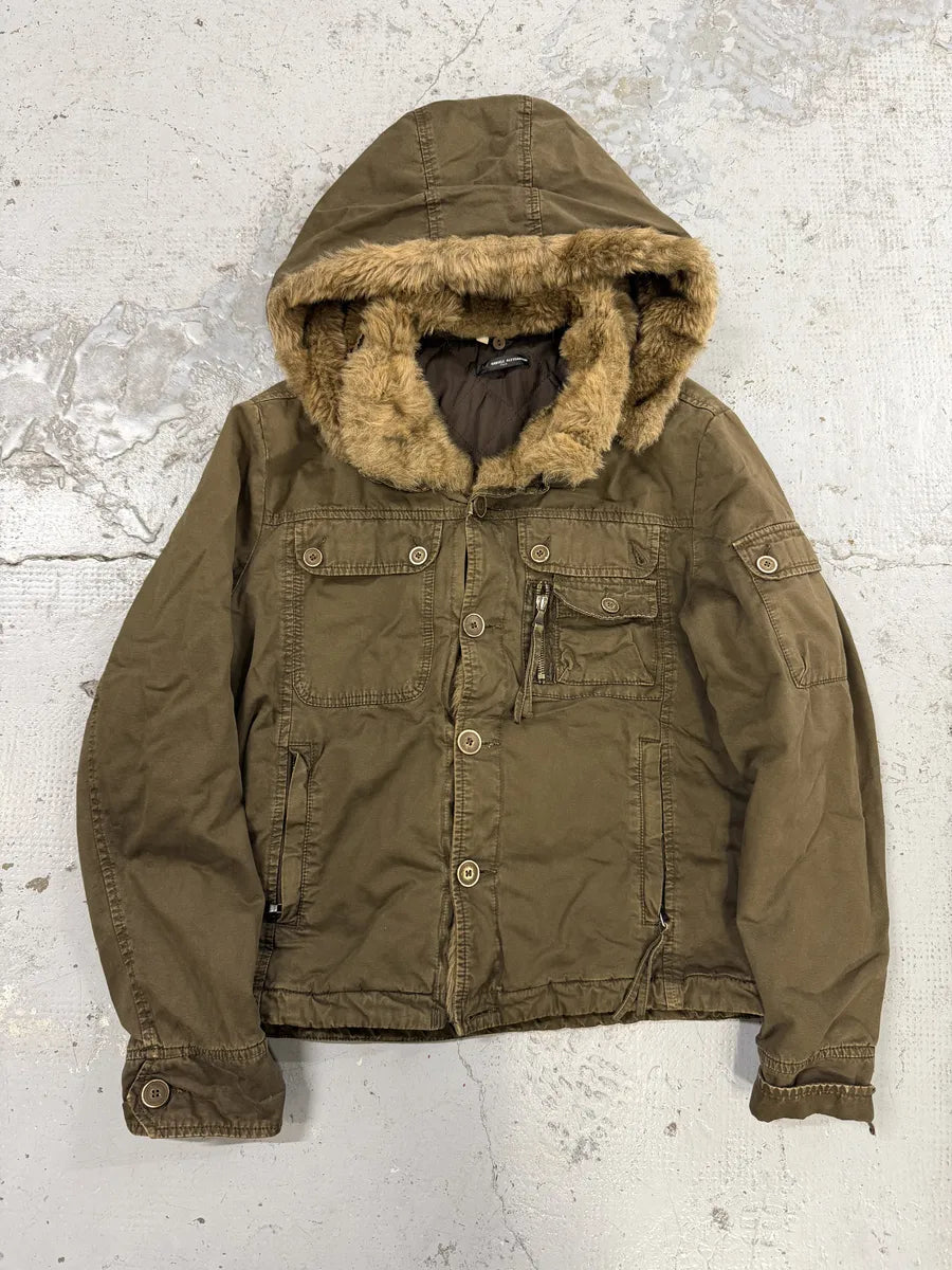 2000s Daniele Alessandrini Military Green Fur Hooded Jacket AKfdxSr 4