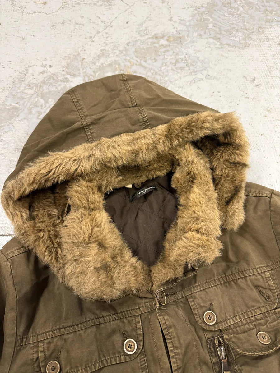 2000s Daniele Alessandrini Military Green Fur Hooded Jacket AKfdxSr 5