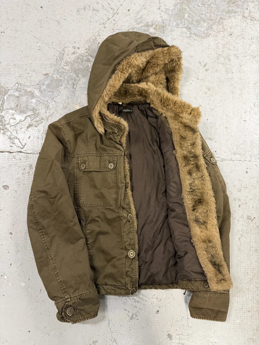 2000s Daniele Alessandrini Military Green Fur Hooded Jacket AKfdxSr 9