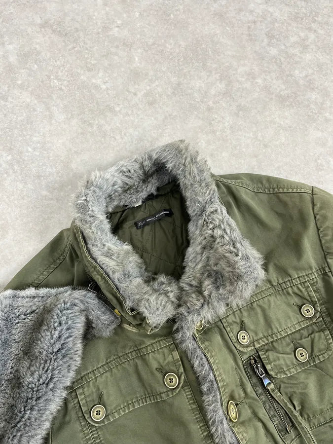 2000s Daniele Alessandrini Military Green Multi Pockets Faux Fur Jacket nKmfepU 8