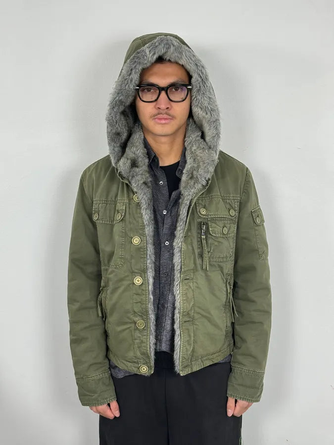 2000s Daniele Alessandrini Military Green Multi Pockets Faux Fur Jacket nKmfepU 0