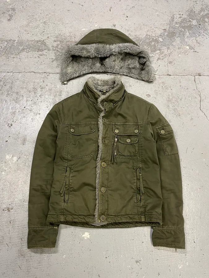 2000s Daniele Alessandrini Military Green Multi Pockets Faux Fur Jacket WBjnbQh 0