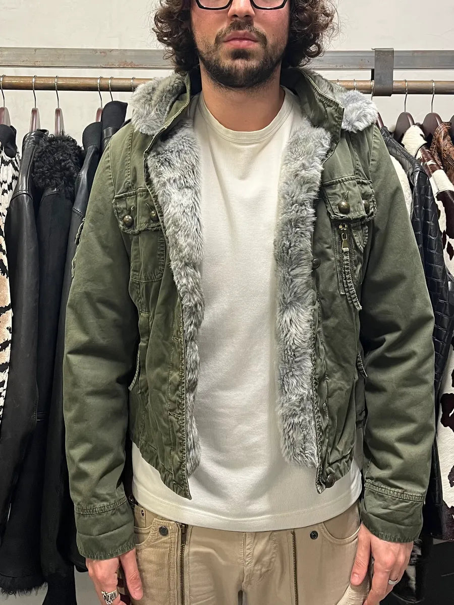 2000s Daniele Alessandrini Military Green Multi Pockets Faux Fur Jacket WBjnbQh 1