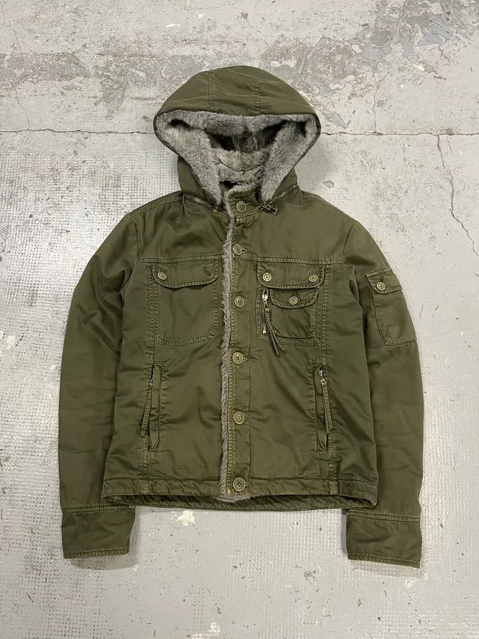 2000s Daniele Alessandrini Military Green Multi Pockets Faux Fur Jacket WBjnbQh 3
