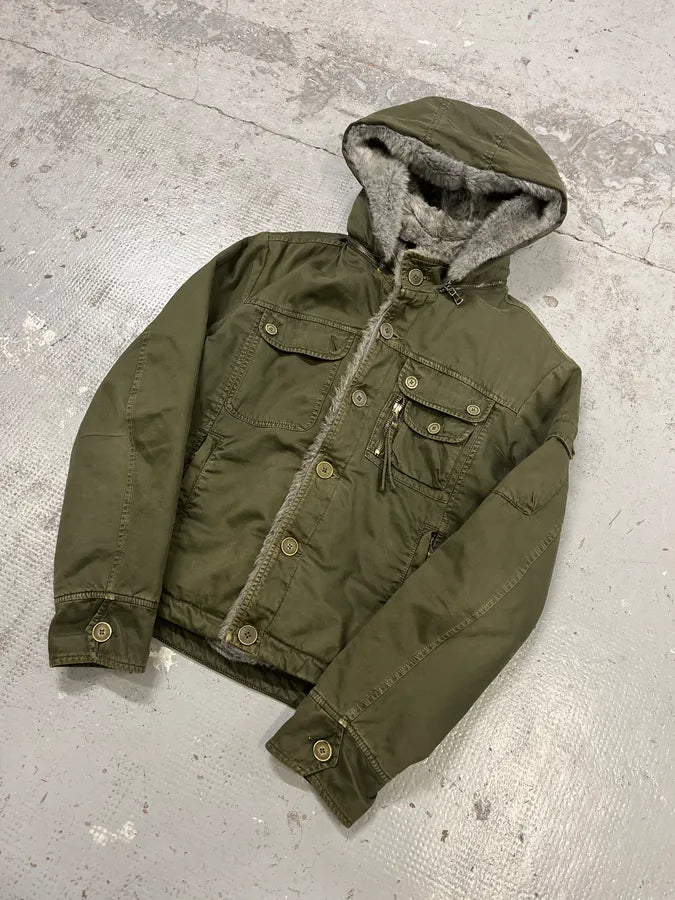 2000s Daniele Alessandrini Military Green Multi Pockets Faux Fur Jacket WBjnbQh 4