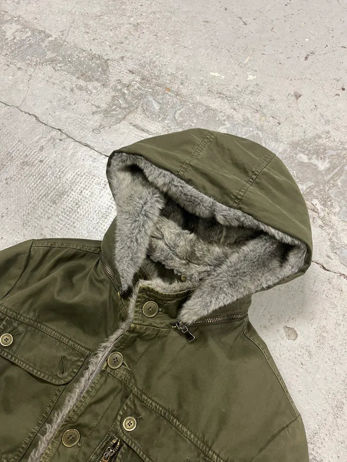 2000s Daniele Alessandrini Military Green Multi Pockets Faux Fur Jacket WBjnbQh 5