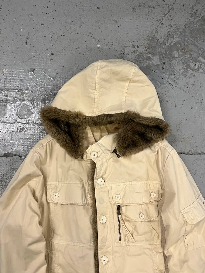 2000s Daniele Alessandrini Military White Multi Pockets Faux Fur Jacket ODCRfRK 4