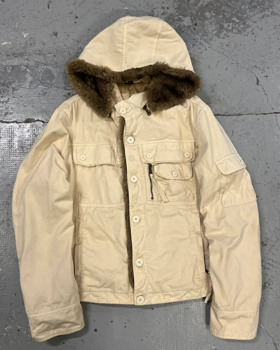 2000s Daniele Alessandrini Military White Multi Pockets Faux Fur Jacket ODCRfRK 0