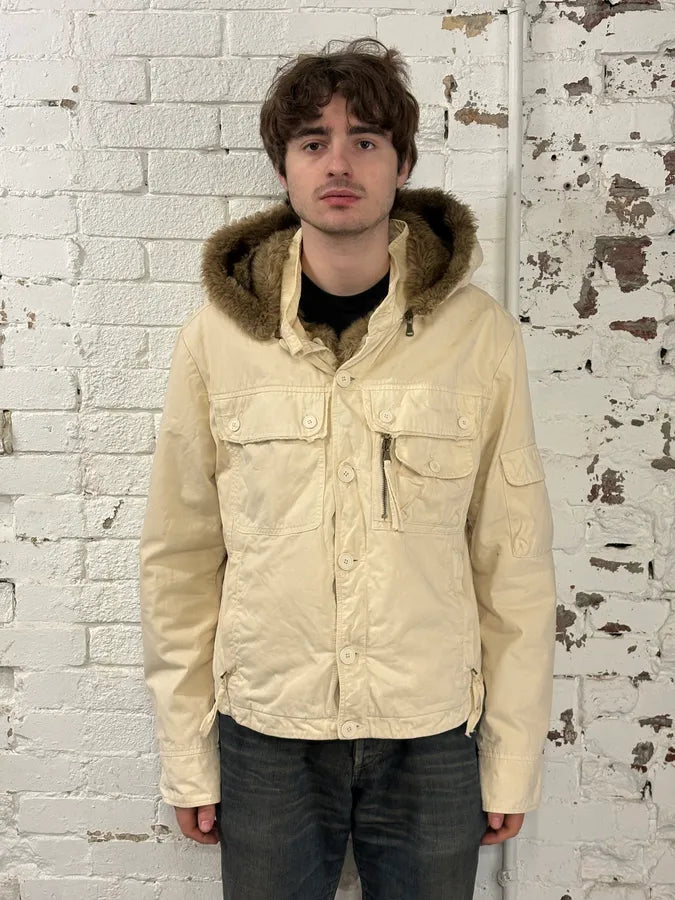 2000s Daniele Alessandrini Military White Multi Pockets Faux Fur Jacket ODCRfRK 1