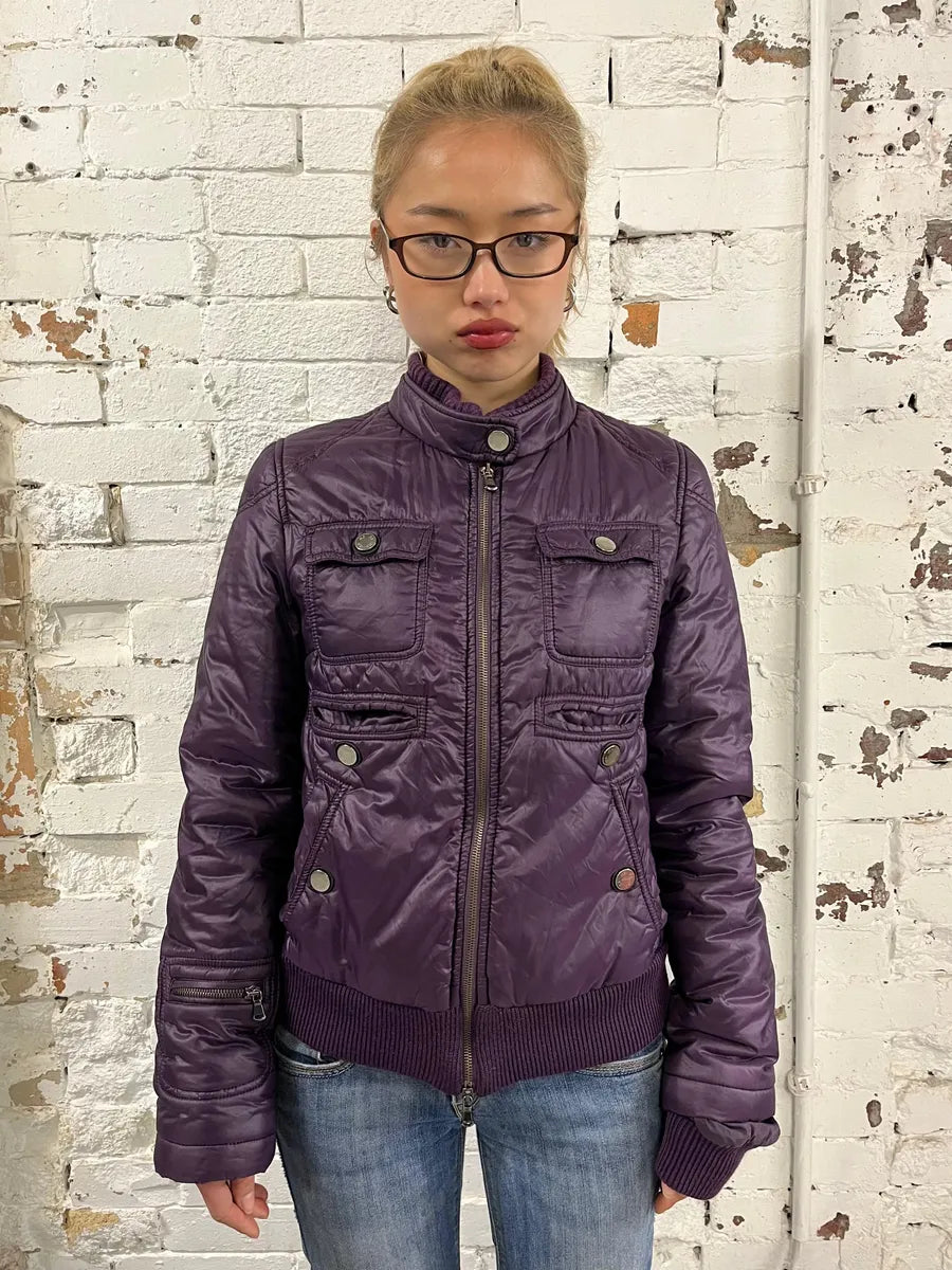 2000s Daniele Alessandrini Purple Patent British Puffer Jacket fOnSyWn 1
